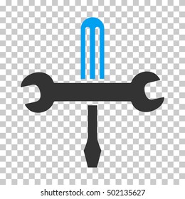 Blue And Gray Tools interface icon. Vector pictograph style is a flat bicolor symbol on chess transparent background.