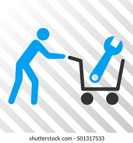 Blue And Gray Tools Shopping interface icon. Vector pictograph style is a flat bicolor symbol on diagonal hatch transparent background.