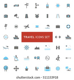 Blue and Gray Travel Icon set. vector icon set