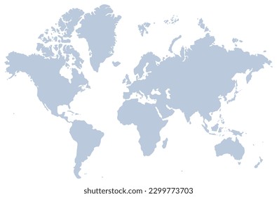 Mapa del mundo azul y gris detallado sobre fondo blanco. Ilustración vectorial para su diseño gráfico.