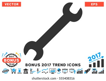 Blue And Gray Wrench pictogram with bonus 2017 trend pictures. Vector illustration style is flat iconic bicolor symbols, white background.