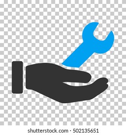 Blue And Gray Wrench Service Hand interface pictogram. Vector pictogram style is a flat bicolor symbol on chess transparent background.