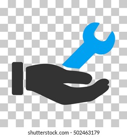Blue And Gray Wrench Service Hand interface toolbar icon. Vector pictogram style is a flat bicolor symbol on chess transparent background.
