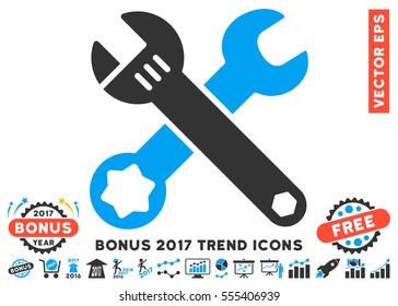 Blue And Gray Wrenches icon with bonus 2017 trend pictures. Vector illustration style is flat iconic bicolor symbols, white background.