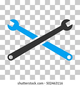 Blue And Gray Wrenches toolbar icon. Vector pictogram style is a flat bicolor symbol on chess transparent background.