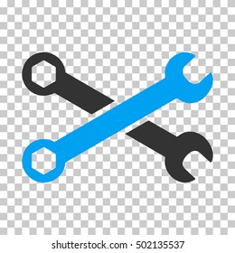 Blue And Gray Wrenches toolbar pictogram. Vector pictogram style is a flat bicolor symbol on chess transparent background.