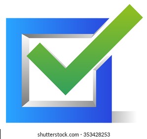 Blue and green, 3d check box, check mark, tick icon.