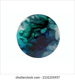 Fondo Resumen Azul Y Verde. Pintura De Tinta De Alcohol Con Mano. Abstracción de Sea Trendy. Textura de vectores líquidos. Patrón de círculo azul oscuro. Forma de vectores de tinta verde púrpura de arte abstracto contemporáneo.