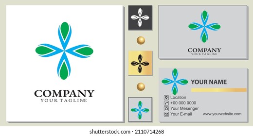 blue and green abstract company logo premium template with elegant business card vector eps 10