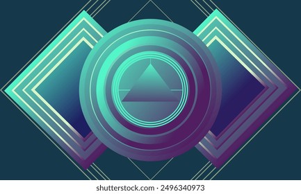 a blue and green abstract design with a triangle in the center.