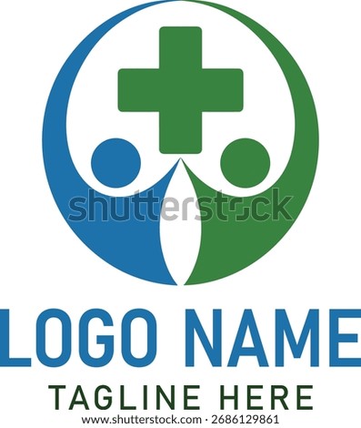 Blue and green abstract figures forming medical cross logo health care