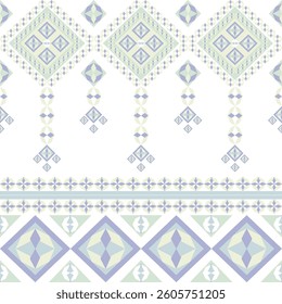 Blue and green abstract geometric Native American vector texture with ethnic boho seamless pattern. Tribal pattern. Navajo style. Ideas for wallpaper, rugs, fabric borders, tiles, and pottery.