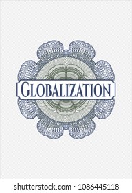  Blue and green abstract linear rosette with text Globalization inside