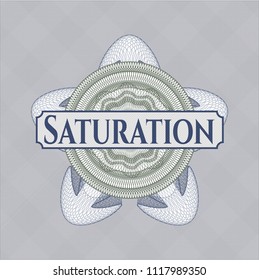 Blue and green abstract linear rosette with text Saturation inside