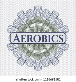 Blue and green abstract linear rosette with text Aerobics inside