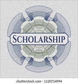 Blue and green abstract linear rosette with text Scholarship inside