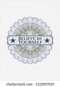 Blue and green abstract linear rosette with text Believe in Yourself inside