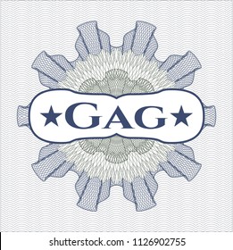 Blue and green abstract linear rosette with text Gag inside