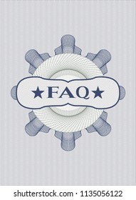 Blue and green abstract linear rosette with text FAQ inside