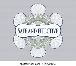 Blue and green abstract linear rosette with text Safe and effective inside