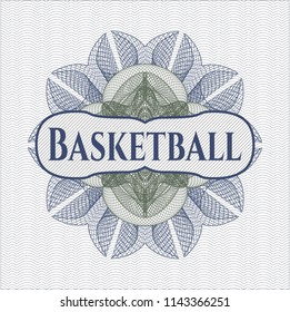 Blue and green abstract linear rosette with text Basketball inside