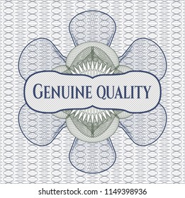 Blue and green abstract linear rosette with text Genuine Quality inside
