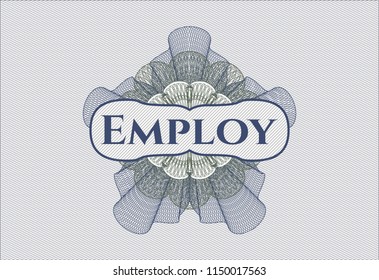 Blue and green abstract linear rosette with text Employ inside