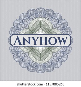 Blue and green abstract linear rosette with text Anyhow inside