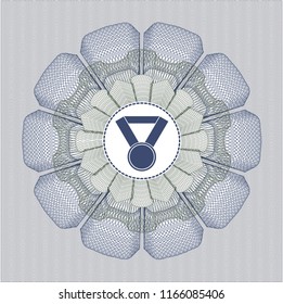 Blue and green abstract linear rosette with medal icon inside