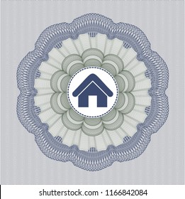 Blue and green abstract linear rosette with home icon inside