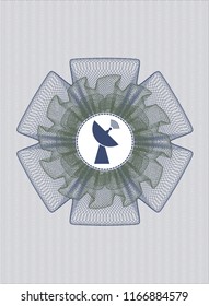 Blue and green abstract linear rosette with radar icon inside