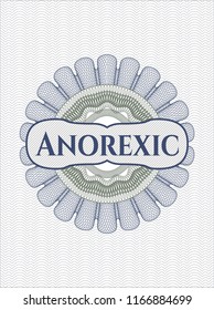 Blue and green abstract linear rosette with text Anorexic inside