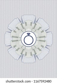 Blue and green abstract linear rosette with diamond ring icon inside