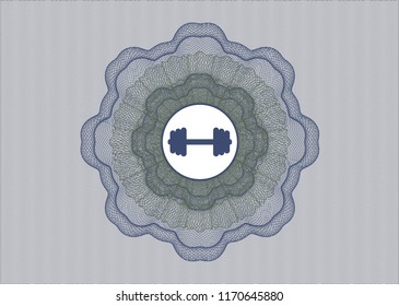 Blue and green abstract linear rosette with big dumbbell icon inside