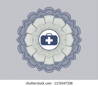 Blue and green abstract linear rosette with medical briefcase icon inside