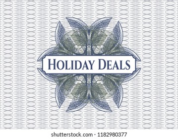 Blue and green abstract linear rosette with text Holiday Deals inside