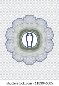 Blue and green abstract linear rosette with dead man in his coffin icon inside