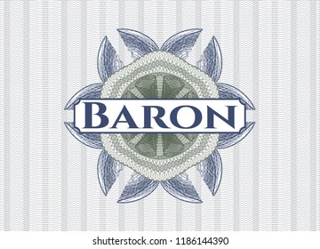 Blue and green abstract linear rosette with text Baron inside