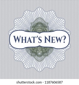 Blue and green abstract linear rosette with text What's New? inside