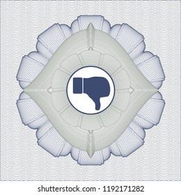 Blue and green abstract linear rosette with dislike icon inside
