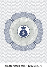 Blue and green abstract linear rosette with money bag icon inside