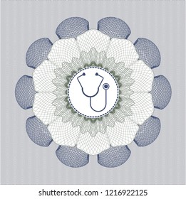 Blue and green abstract linear rosette with stethoscope icon inside