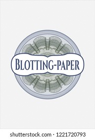 Blue and green abstract linear rosette with text Blotting-paper inside