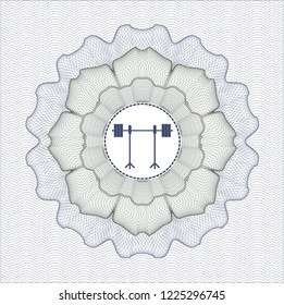 Blue and green abstract linear rosette with barbell on rack icon inside