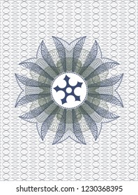 Blue and green abstract linear rosette with ninja star icon inside
