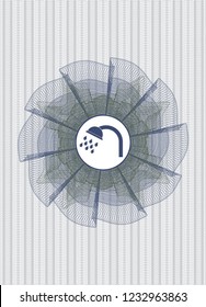 Blue and green abstract linear rosette with shower icon inside