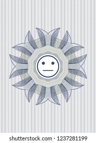 Blue and green abstract linear rosette with serious face icon inside