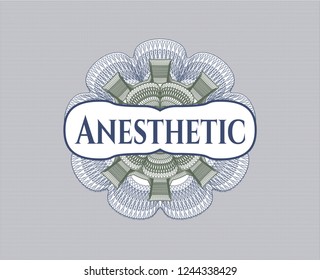 Blue and green abstract linear rosette with text Anesthetic inside