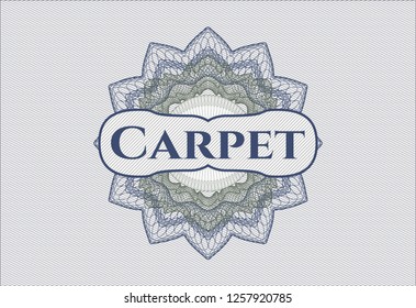 Blue and green abstract linear rosette with text Carpet inside