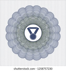 Blue and green abstract linear rosette with medal icon inside